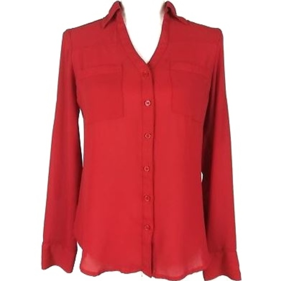* Express women's xs button down red long sleeve - Picture 1 of 8